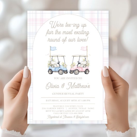 Golf Gender Reveal Invitation - Baby Golf Carts 招待状