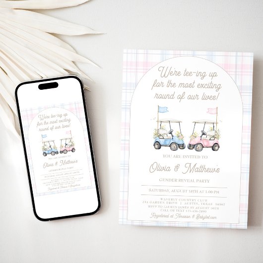 Golf Gender Reveal Invitation - Baby Golf Carts 招待状