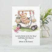 Golf Girl Baby Shower with teddy bear on golf cart 招待状 (スタンド正面)