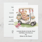 Golf Girl Baby Shower with teddy bear on golf cart 招待状 (正面/裏面)