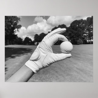 Golf Glove Holding Ball on Fairway ポスター