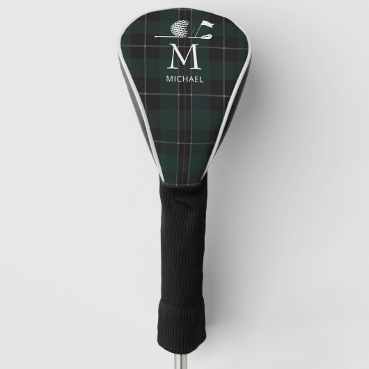 Golf Golfer Gift Elegant Plaid Monogram Custom ゴルフヘッドカバー (正面)