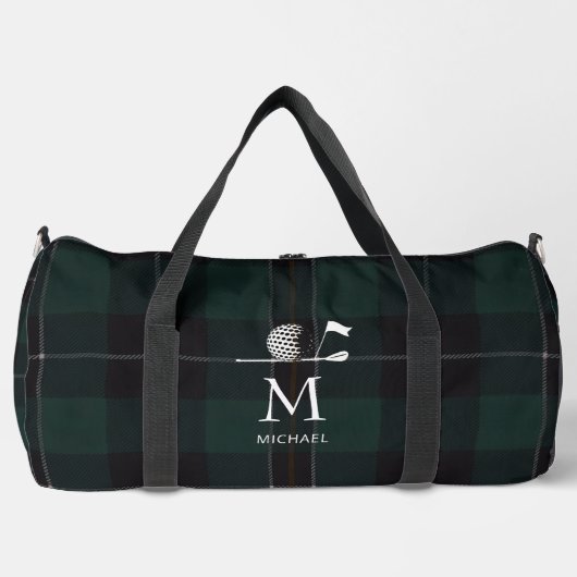 Golf Golfer Gift Elegant Plaid Monogram Custom ダッフルバッグ (正面)