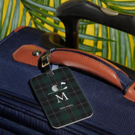 Golf Golfer Gift Elegant Plaid Monogram Custom ラゲッジタグ
