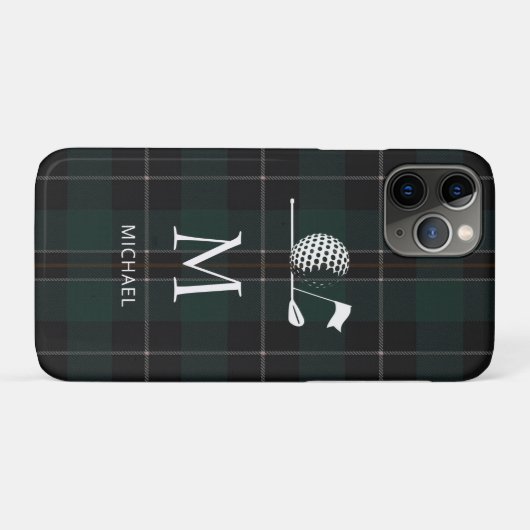 Golf Golfer Gift Elegant Plaid Monogram Custom Case-Mate iPhoneケース (裏面(横))