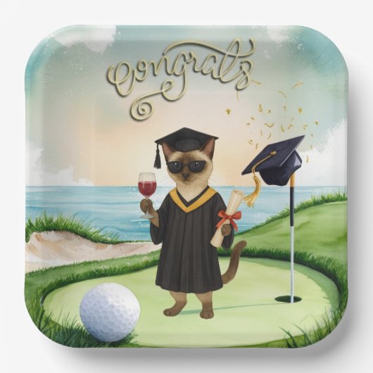 Golf Graduation themed for golfer on putting green ペーパープレート (正面)