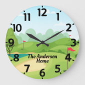 Golf Green with Name Personalized ラージ壁時計 (正面)