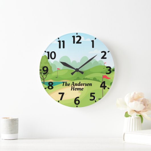 Golf Green with Name Personalized ラージ壁時計 (ホーム)