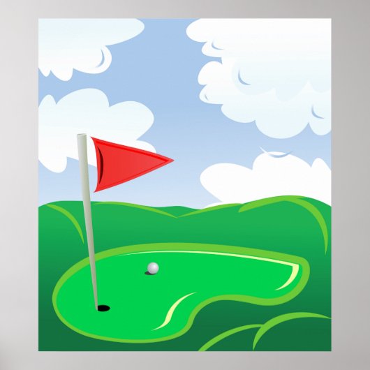 Golf Green with Red Flag and Ball ポスター (正面)