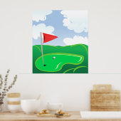 Golf Green with Red Flag and Ball ポスター (キッチン)