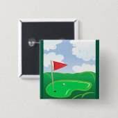 Golf Green with Red Flag and Ball 缶バッジ (正面&裏面)
