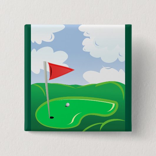 Golf Green with Red Flag and Ball 缶バッジ (正面)