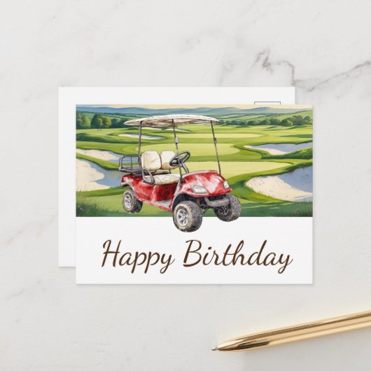 Golf Happy Birthday Golfer Golfing ポストカード (正面/裏面インサイチュ)