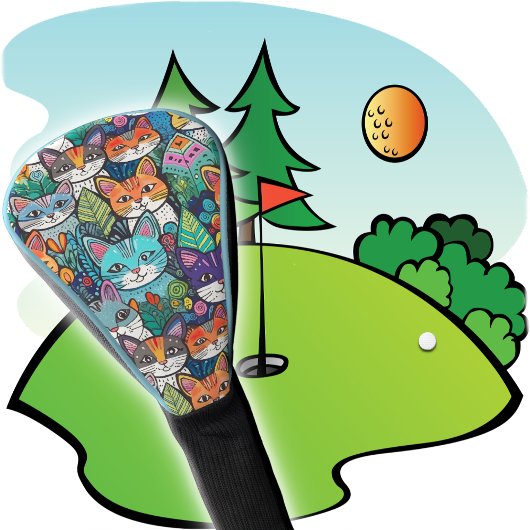 GOLF HEAD COVER - I Love Golf... and Cats, Too!! ゴルフヘッドカバー