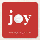 Golf Holiday Joy Personalized Typography Red スクエアペーパーコースター (正面)
