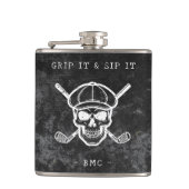  Golf Humor Grip It Sip It Custom Initials Black フラスク (正面)