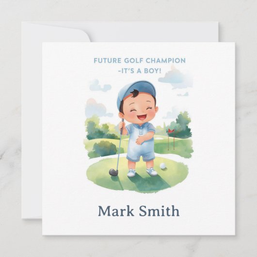 Golf It’s a Boy Baby Shower Paper Plates  招待状 (正面)