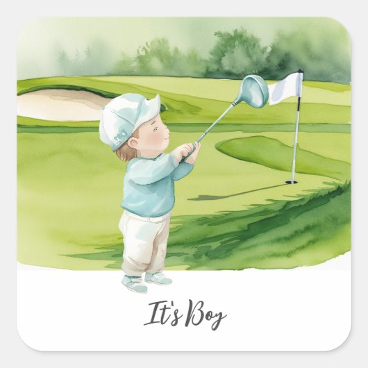 Golf  It's Boy for Baby Shower   スクエアシール (正面)