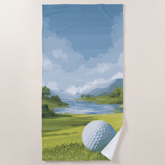 Golf Landscape Illustration – Scenic Course Artwor ビーチタオル (正面)