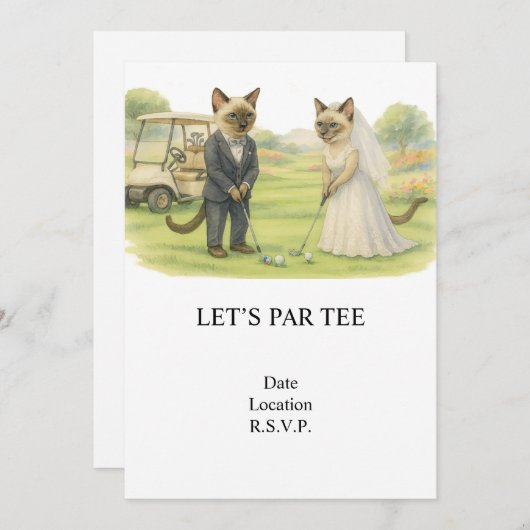 Golf Let’s Par tee for cat lovers WEDDING 招待状 (正面/裏面)