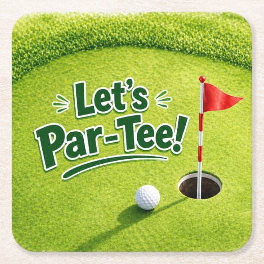 Golf Let’s Par-Tee Putting Green Party Coaster スクエアペーパーコースター (正面)
