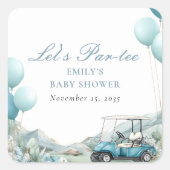 Golf Let's Par-tee Blue Baby Shower スクエアシール (正面)