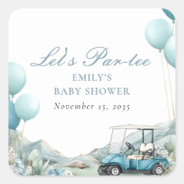 Golf Let's Par-tee Blue Baby Shower スクエアシール