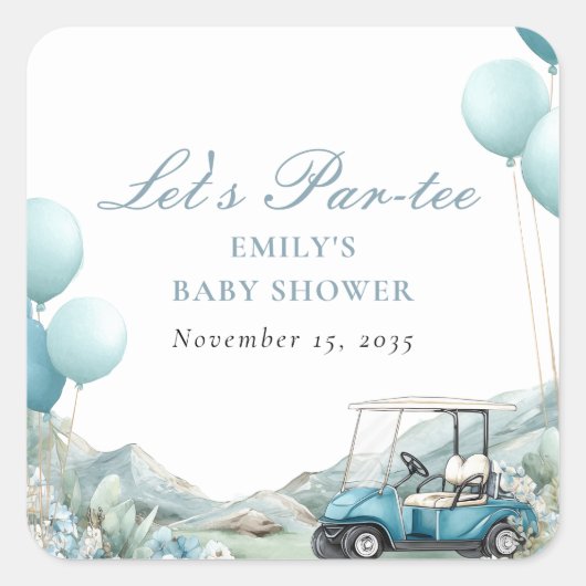 Golf Let's Par-tee Blue Baby Shower スクエアシール (正面)