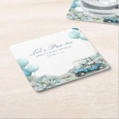 Golf Let's Par-tee Blue Baby Shower スクエアペーパーコースター (アングル)
