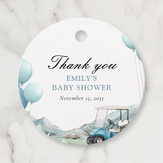 Golf Let's Par-tee Blue Baby Shower フェイバータグ (正面)