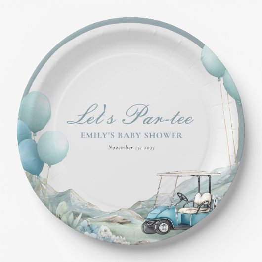 Golf Let's Par-tee Blue Baby Shower ペーパープレート (正面)