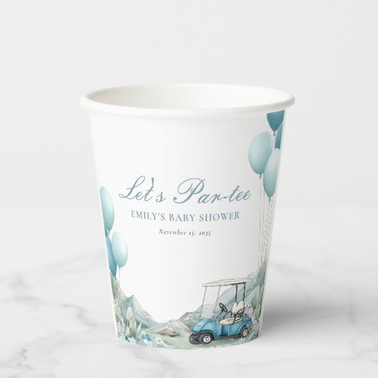Golf Let's Par-tee Blue Baby Shower 紙コップ (正面)