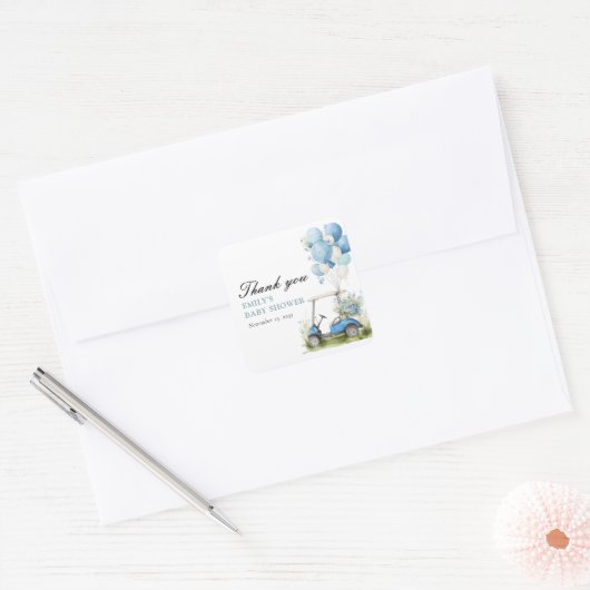 Golf Let's Par-tee Boy Baby Shower スクエアシール (封筒)