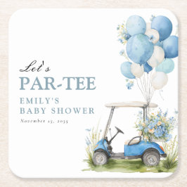 Golf Let's Par-tee Boy Baby Shower スクエアペーパーコースター