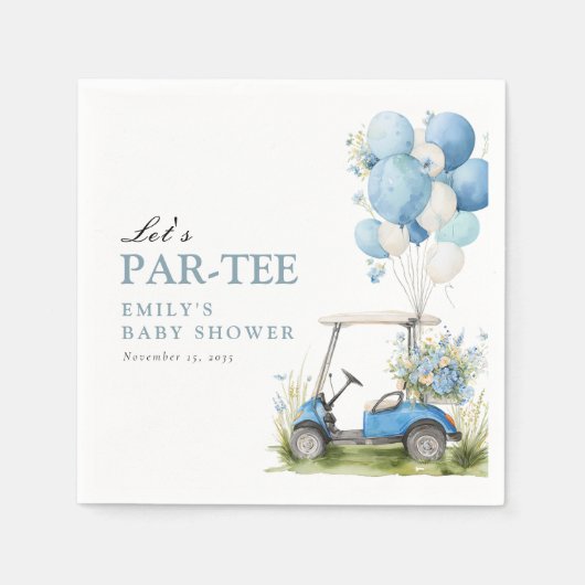 Golf Let's Par-tee Boy Baby Shower スタンダードカクテルナプキン (正面)