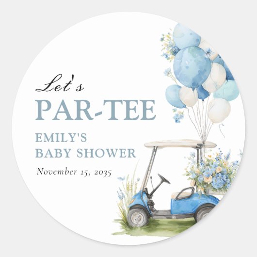 Golf Let's Par-tee Boy Baby Shower ラウンドシール (正面)