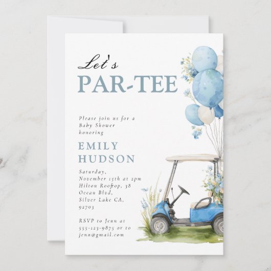 Golf Let's Par-tee Boy Baby Shower 招待状 (正面)