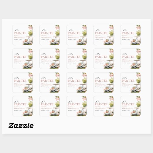 Golf Let's Par-tee Girl Baby Shower スクエアシール (シート)