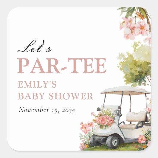 Golf Let's Par-tee Girl Baby Shower スクエアシール (正面)