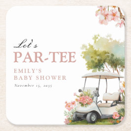 Golf Let's Par-tee Girl Baby Shower スクエアペーパーコースター