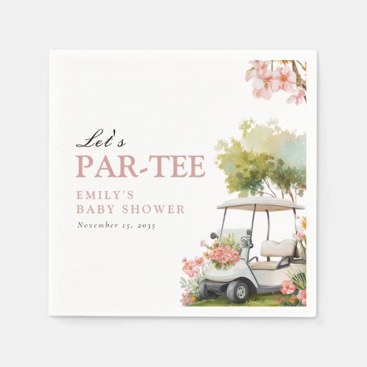 Golf Let's Par-tee Girl Baby Shower スタンダードカクテルナプキン (正面)