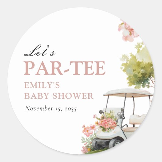 Golf Let's Par-tee Girl Baby Shower ラウンドシール (正面)