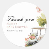 Golf Let's Par-tee Girl Baby Shower ラウンドシール (正面)