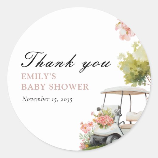 Golf Let's Par-tee Girl Baby Shower ラウンドシール (正面)