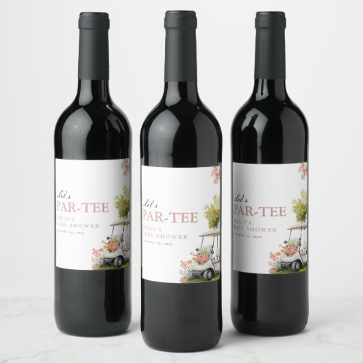 Golf Let's Par-tee Girl Baby Shower ワインラベル (ボトル)