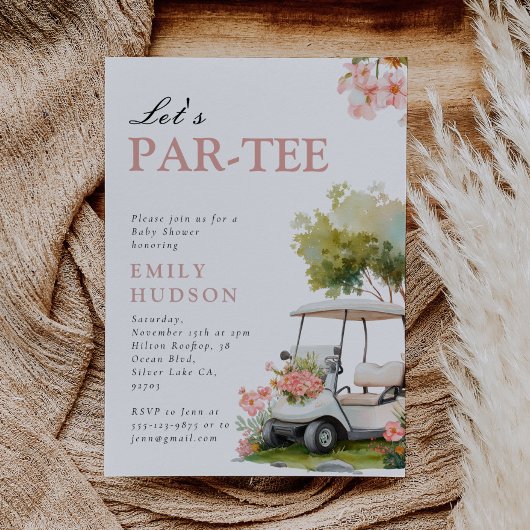 Golf Let's Par-tee Girl Baby Shower 招待状