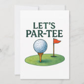 Golf Let's Party with Golf ball on tee 招待状 (正面)