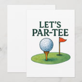 Golf Let's Party with Golf ball on tee 招待状 (正面/裏面)