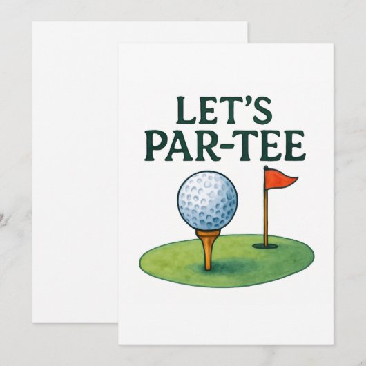 Golf Let's Party with Golf ball on tee 招待状 (正面/裏面)