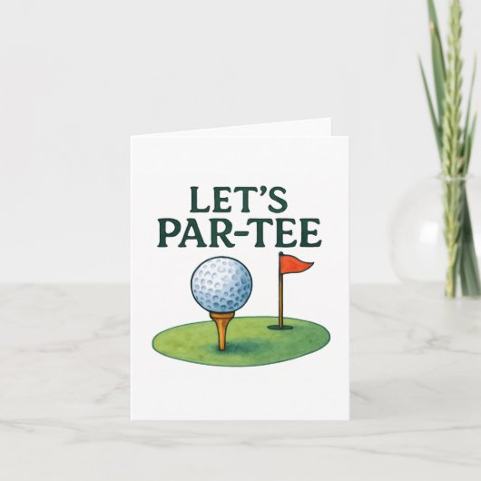 Golf Let's Party with Golf ball on tee 招待状 (正面)